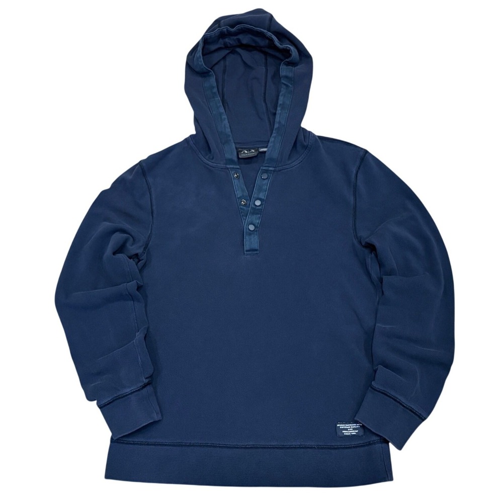 Armani Exchange Hoodie Mens XS Blue Pique Knit Henley Pullover